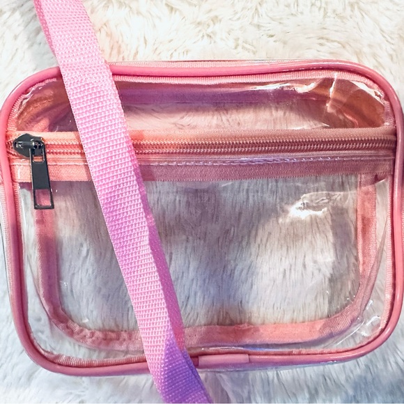 ✨CLEAR WITH PINK TRIM CROSSBODY HANDBAG WITH ADJUSTABLE STRAP-NEW - Picture 2 of 3